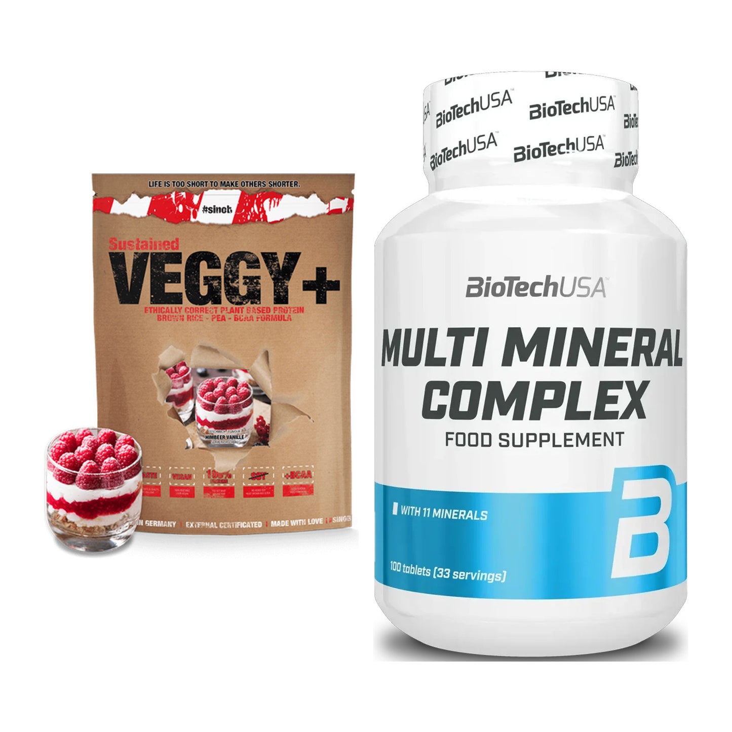 Basis-Set: Sinob VEGGY + VEGAN PROTEIN + BioTech Multi Mineral – alle enthaltenen Artikel