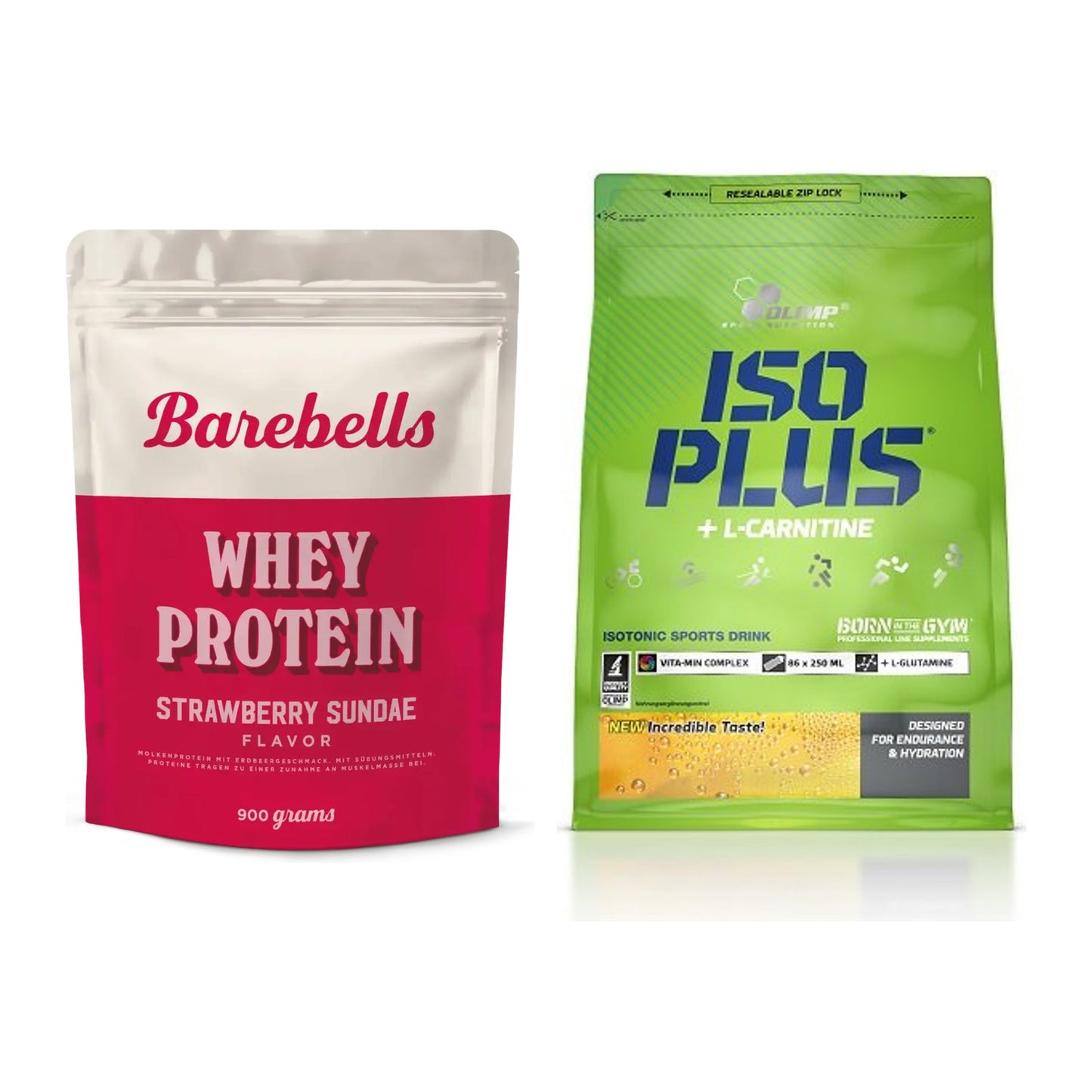 Basis-Set: Barebells Whey Protein + Olimp Iso Plus – alle enthaltenen Artikel
