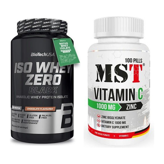 Basis-Set: BioTech Iso Whey Zero Black + MST Vitamin C 1000 + Zinc 100 – alle enthaltenen Artikel