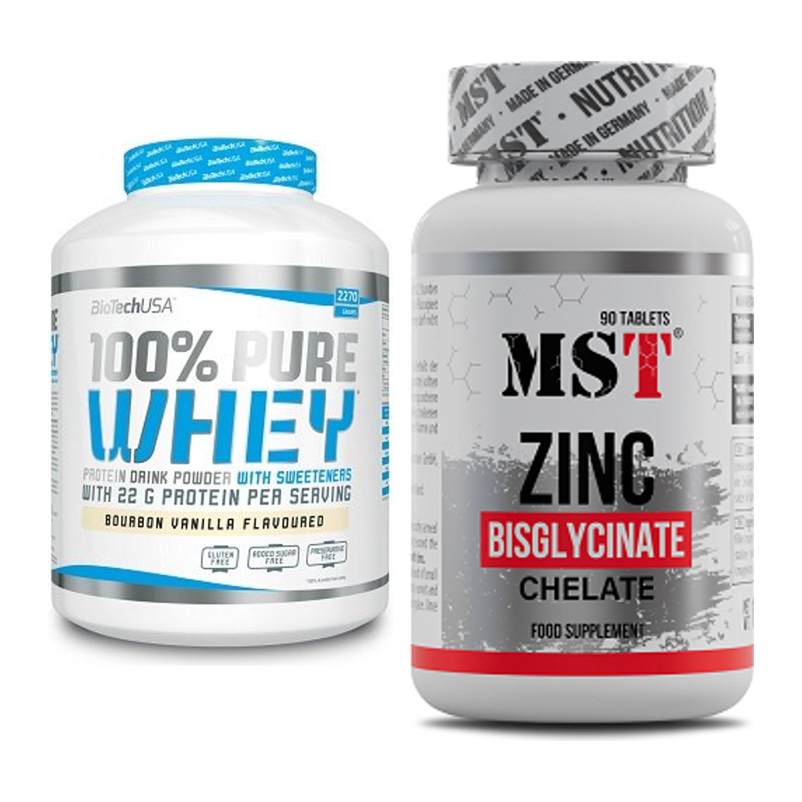 Basis-Set: BioTech 100% Pure Whey + MST Zinc Chelate Bisglycinate – alle enthaltenen Artikel