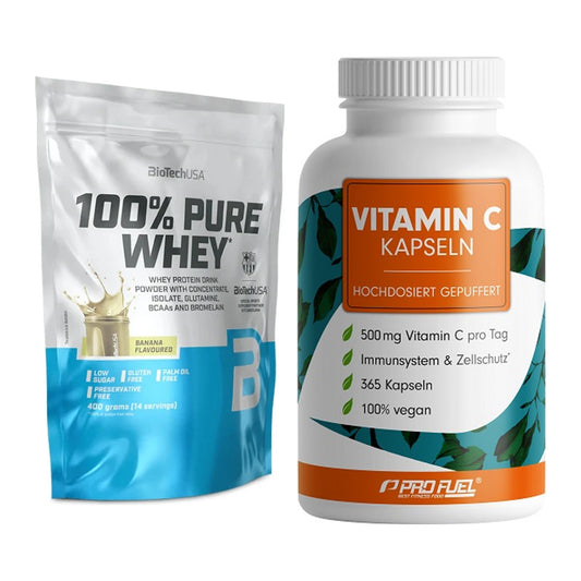 Basis-Set: BioTech 100% Pure Whey + ProFuel Vitamin C gepuffert – alle enthaltenen Artikel