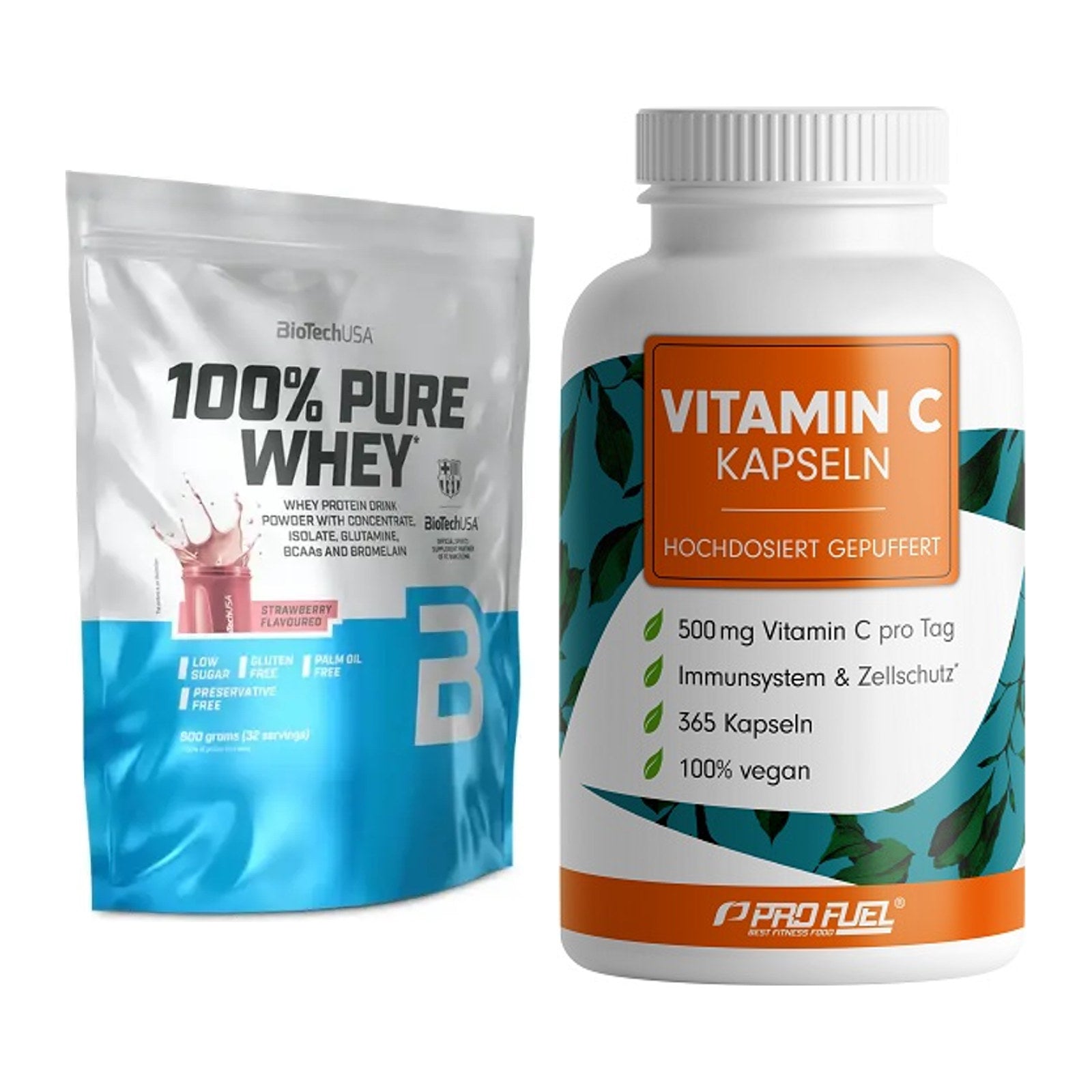 Basis-Set: BioTech 100% Pure Whey + ProFuel Vitamin C gepuffert – alle enthaltenen Artikel