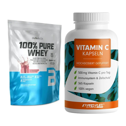 Basis-Set: BioTech 100% Pure Whey + ProFuel Vitamin C gepuffert – alle enthaltenen Artikel