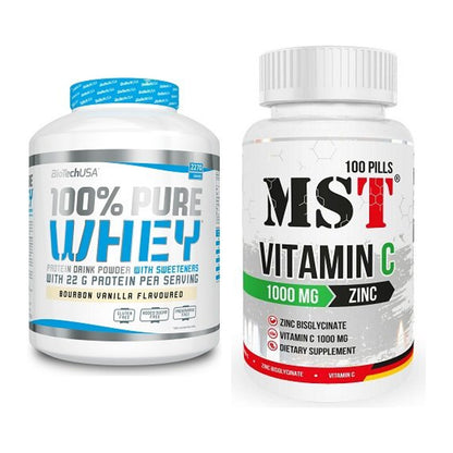 Basis-Set: BioTech 100% Pure Whey + MST Vitamin C 1000 + Zinc 100 – alle enthaltenen Artikel