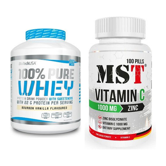 Basis-Set: BioTech 100% Pure Whey + MST Vitamin C 1000 + Zinc 100 – alle enthaltenen Artikel