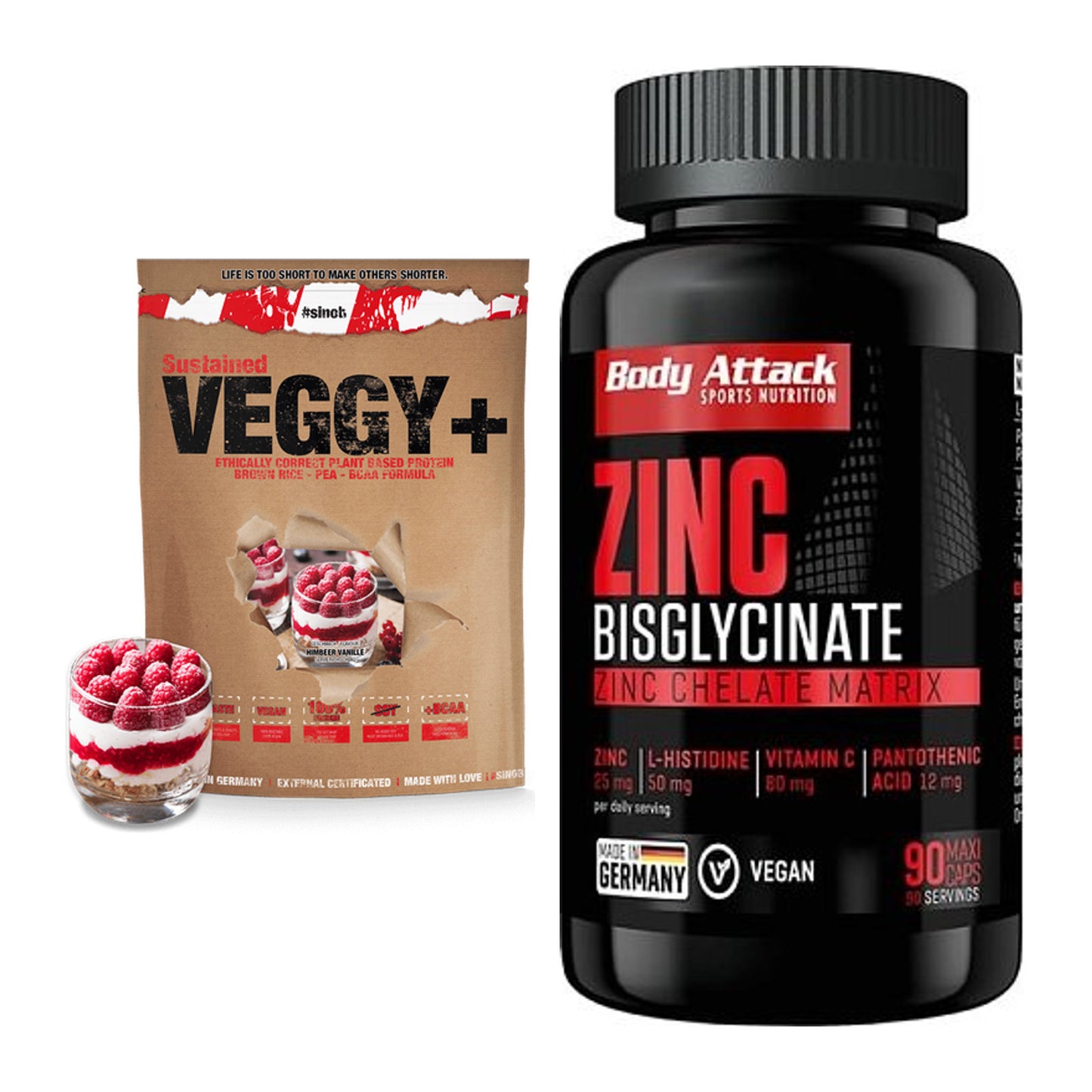 Basis-Set: Sinob VEGGY + VEGAN PROTEIN + Body Attack Zink Bisglycinate – alle enthaltenen Artikel