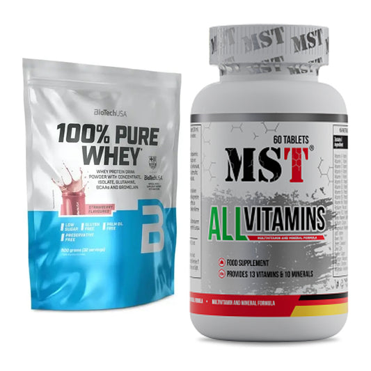 Basis-Set: BioTech 100% Pure Whey + MST All Vitamins 60 Pillen – alle enthaltenen Artikel