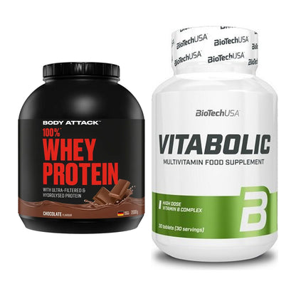 Basis-Set: Body Attack 100% Whey Protein + BioTech Vitabolic 30 Tabl. – alle enthaltenen Artikel