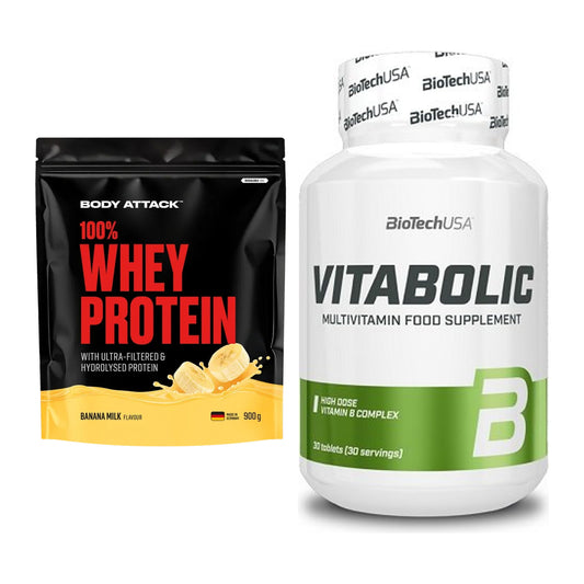 Basis-Set: Body Attack 100% Whey Protein + BioTech Vitabolic 30 Tabl. – alle enthaltenen Artikel