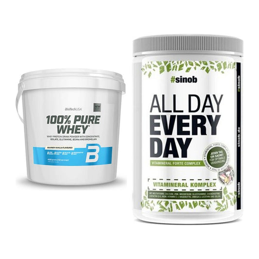 Basis-Set: BioTech 100% Pure Whey + Sinob All Day Every Day 30 Serv. – alle enthaltenen Artikel