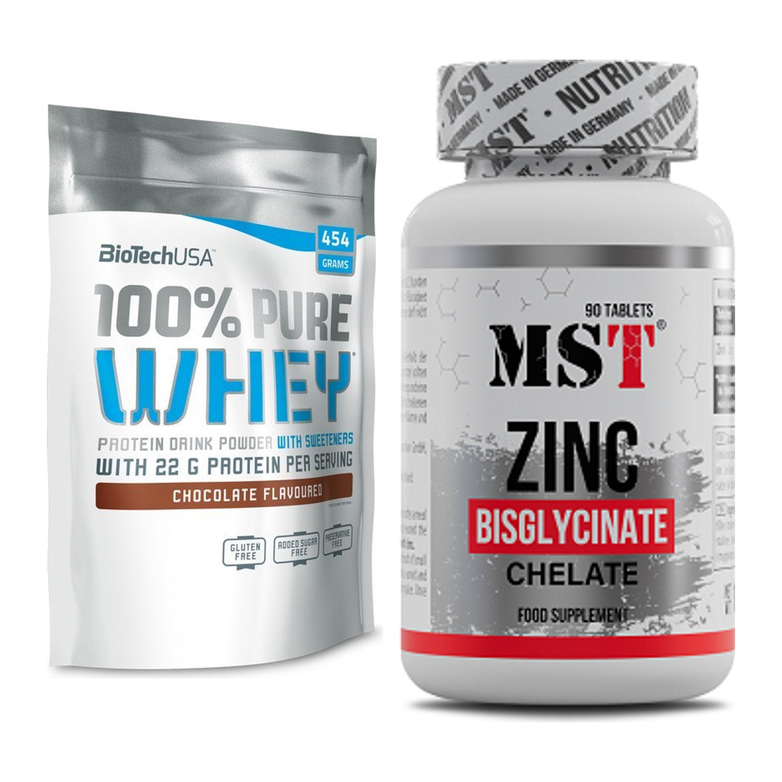 Basis-Set: BioTech 100% Pure Whey + MST Zinc Chelate Bisglycinate – alle enthaltenen Artikel