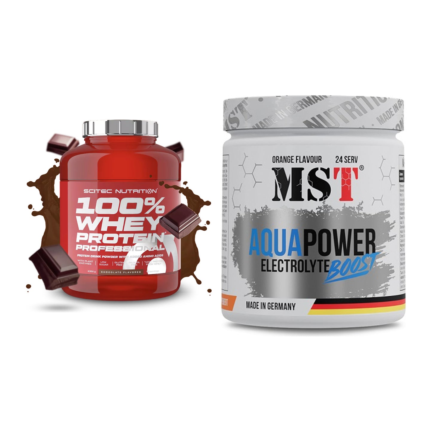 Basis-Set: Scitec 100% Whey + MST Aqua Power Electrolyte – alle enthaltenen Artikel