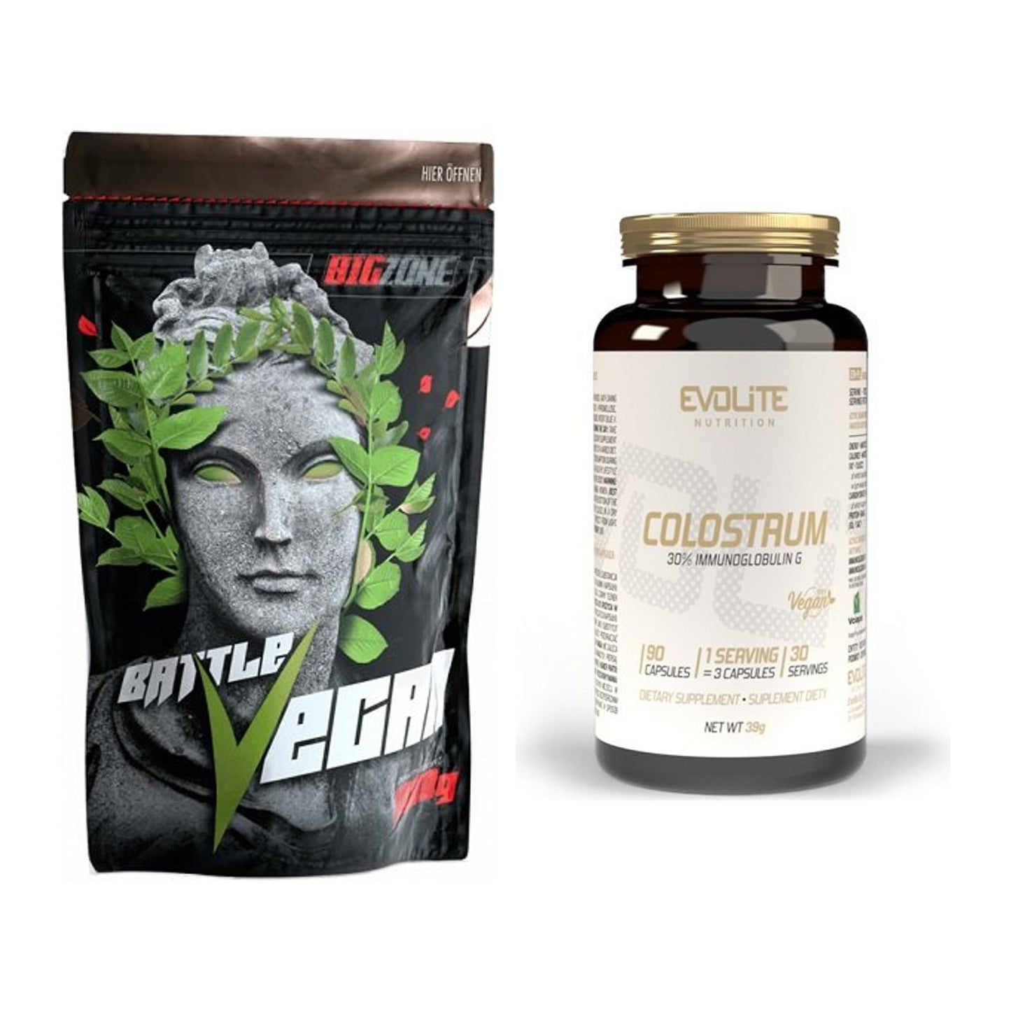 Basis-Set: Big Zone Battle Vegan + Evolite Nutrition Colostrum 30% – alle enthaltenen Artikel