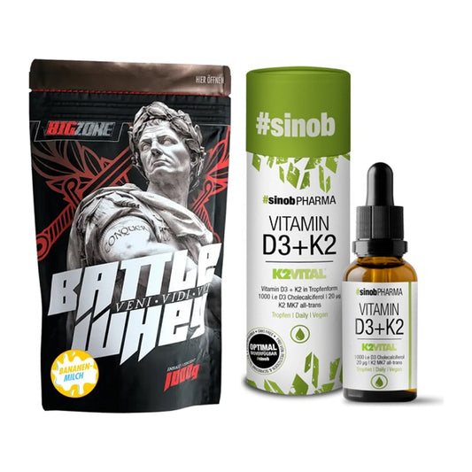 Basis-Set: Big Zone Battle Whey + Sinob Vitamin D3 + K2 Tropfen – alle enthaltenen Artikel
