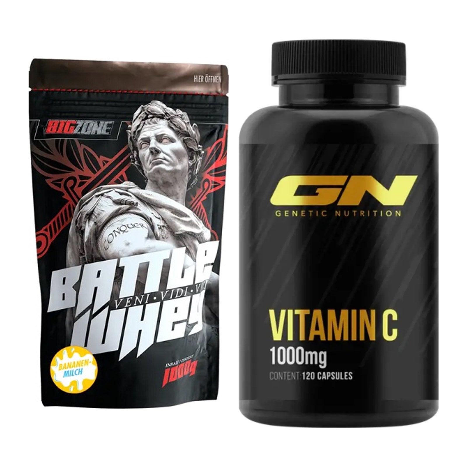 Basis-Set: Big Zone Battle Whey + GN Vitamin C Health Line – alle enthaltenen Artikel