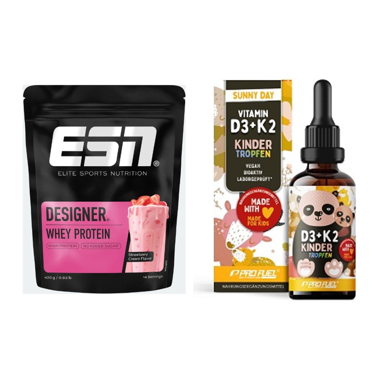 Basis-Set: ESN Designer Whey + ProFuel VITAMIN D3 + K2 Kinder – alle enthaltenen Artikel