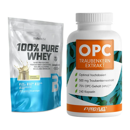 Basis-Set: BioTech 100% Pure Whey + ProFuel OPC Traubenkernextrakt – alle enthaltenen Artikel