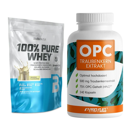 Basis-Set: BioTech 100% Pure Whey + ProFuel OPC Traubenkernextrakt – alle enthaltenen Artikel