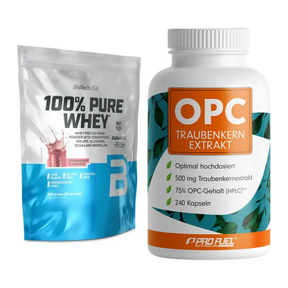 Basis-Set: BioTech 100% Pure Whey + ProFuel OPC Traubenkernextrakt – alle enthaltenen Artikel