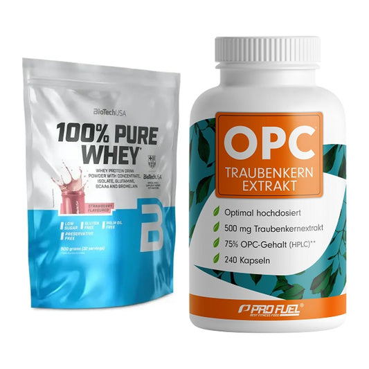 Basis-Set: BioTech 100% Pure Whey + ProFuel OPC Traubenkernextrakt – alle enthaltenen Artikel