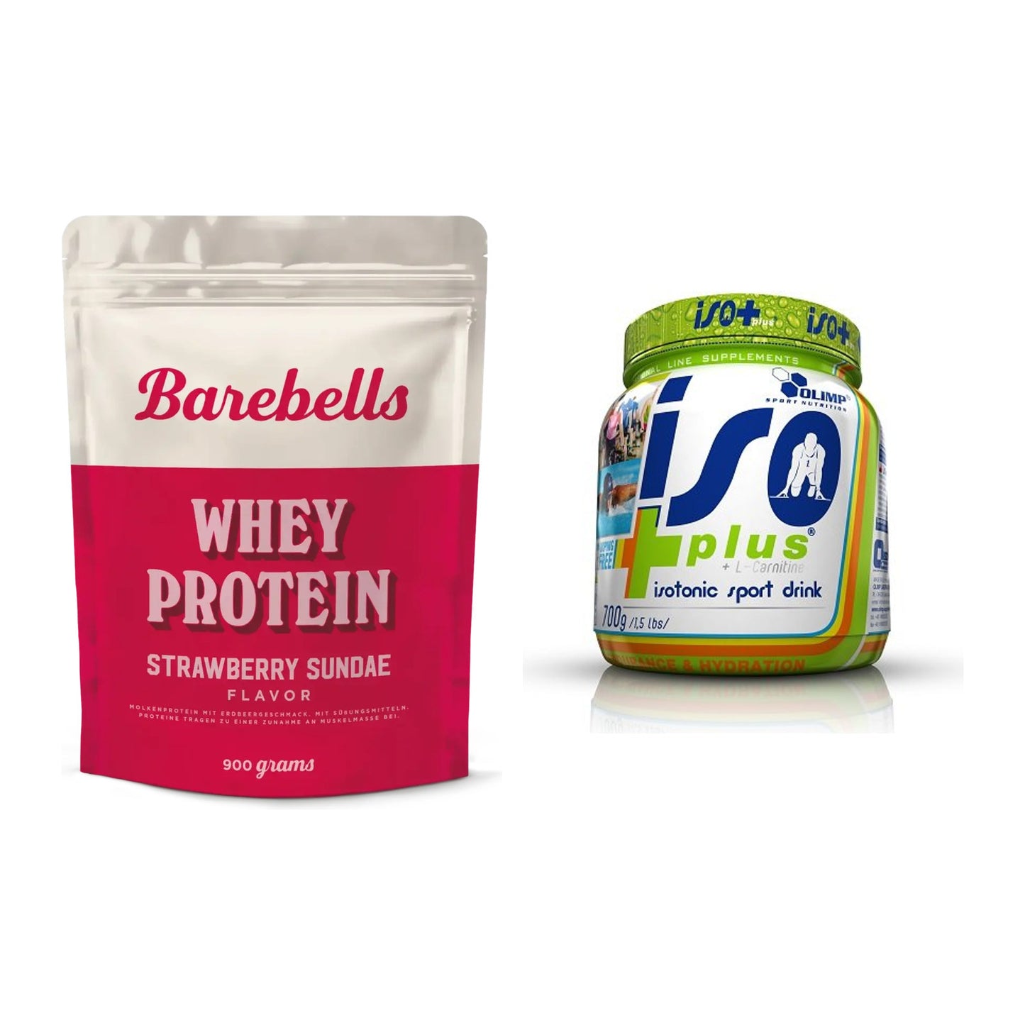 Basis-Set: Barebells Whey Protein + Olimp Iso Plus – alle enthaltenen Artikel