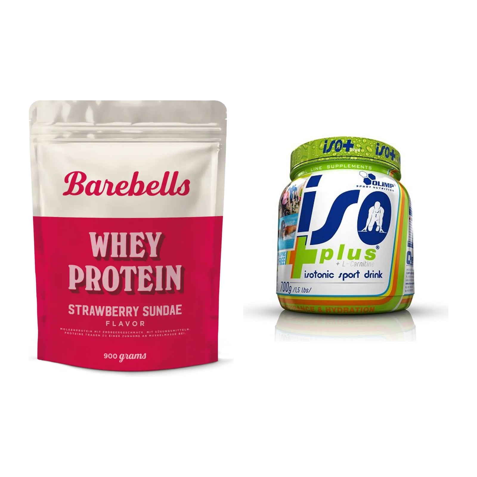 Basis-Set: Barebells Whey Protein + Olimp Iso Plus – alle enthaltenen Artikel