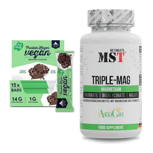 Basis-Set: Multipower Vegan Protein Layer Bar + MST Tripple Mag – alle enthaltenen Artikel