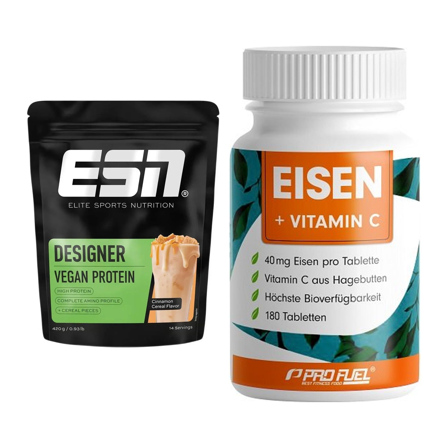 Basis-Set: ESN Designer Vegan Protein + ProFuel EISEN + nat. Vitamin C – alle enthaltenen Artikel