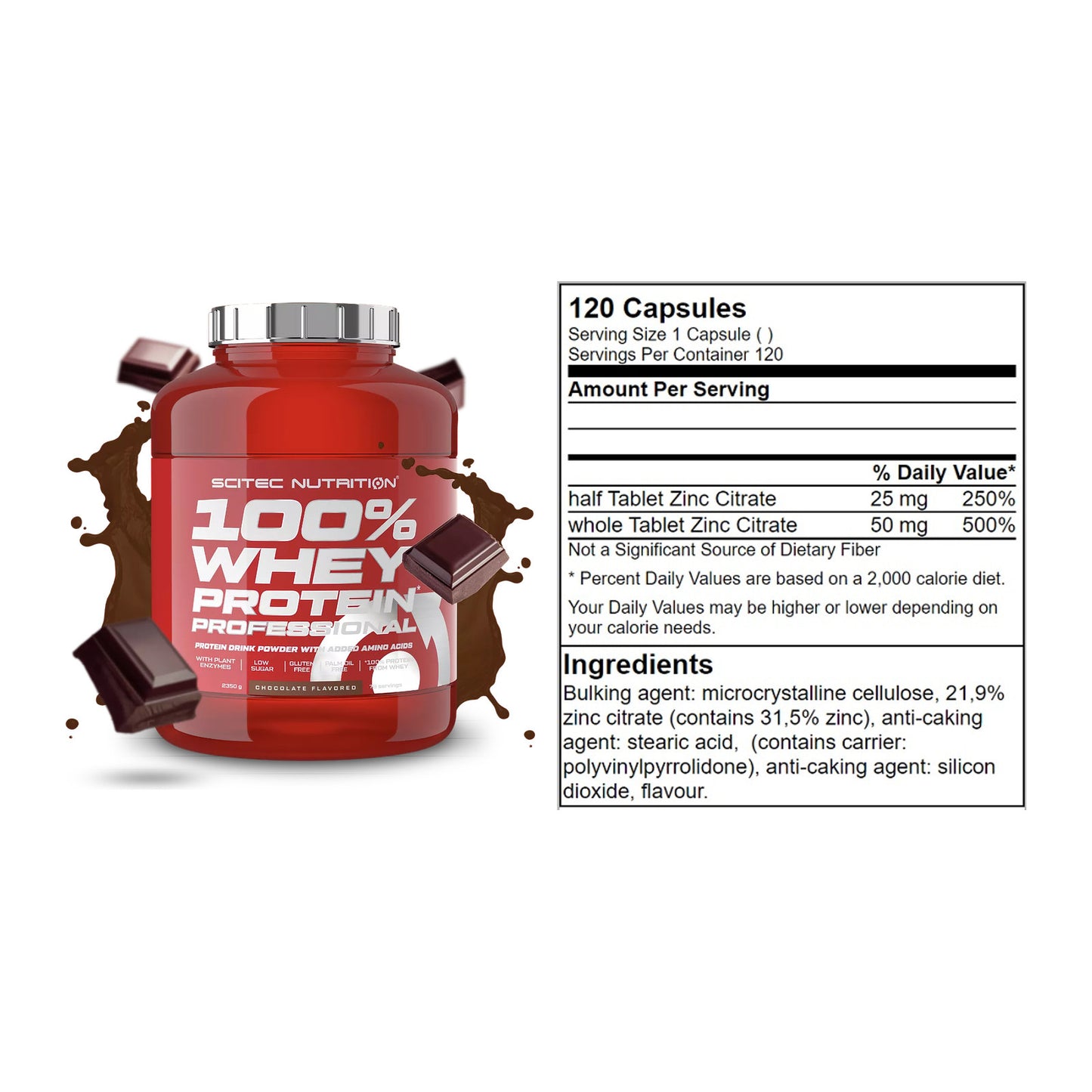 Basis-Set: Scitec 100% Whey Professional + GN Zinc Citrate 120 Tabl. – alle enthaltenen Artikel