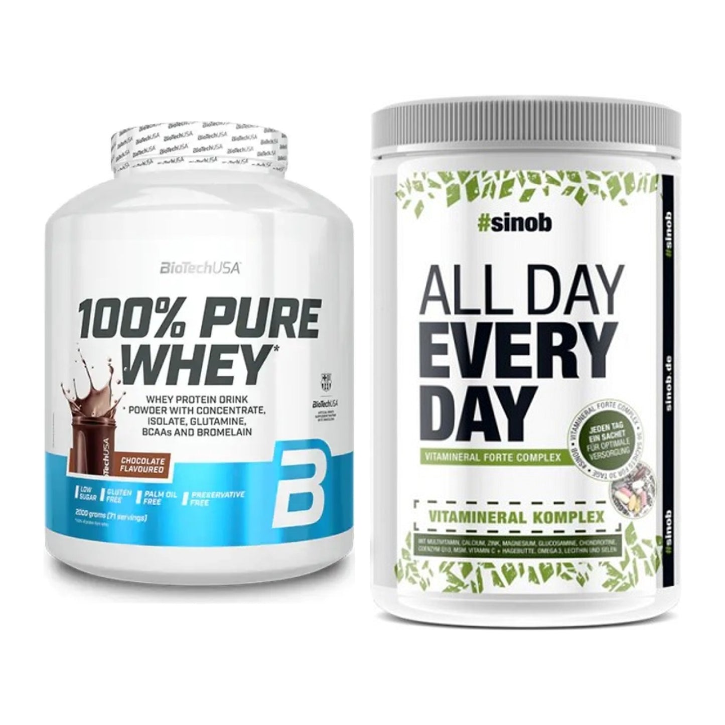 Basis-Set: BioTech 100% Pure Whey + Sinob All Day Every Day 30 Serv. – alle enthaltenen Artikel