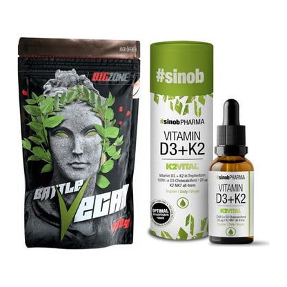 Basis-Set: Big Zone Battle Vegan + Sinob Vitamin D3 + K2 Tropfen – alle enthaltenen Artikel