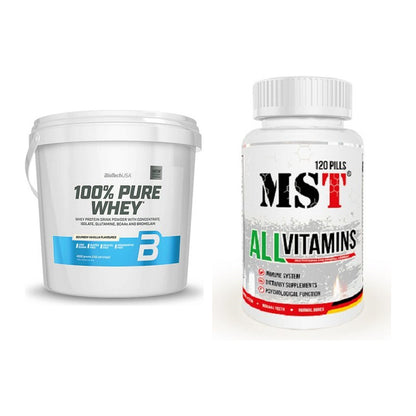 Basis-Set: BioTech 100% Pure Whey + MST All Vitamins 120 Tabl. – alle enthaltenen Artikel