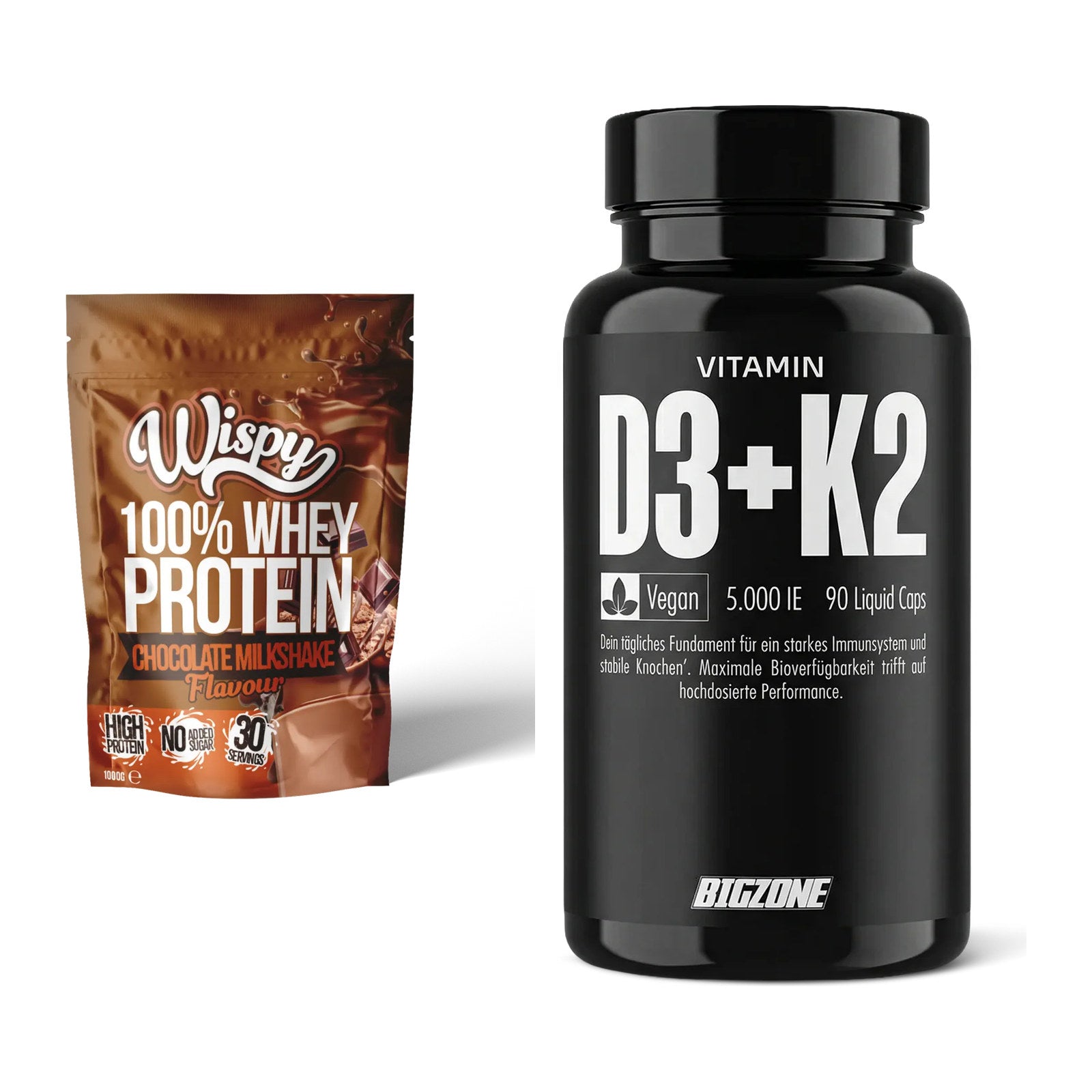 Basis-Set: Wispy Whey 100% + Big Zone Vitamin D3 + K2 – alle enthaltenen Artikel