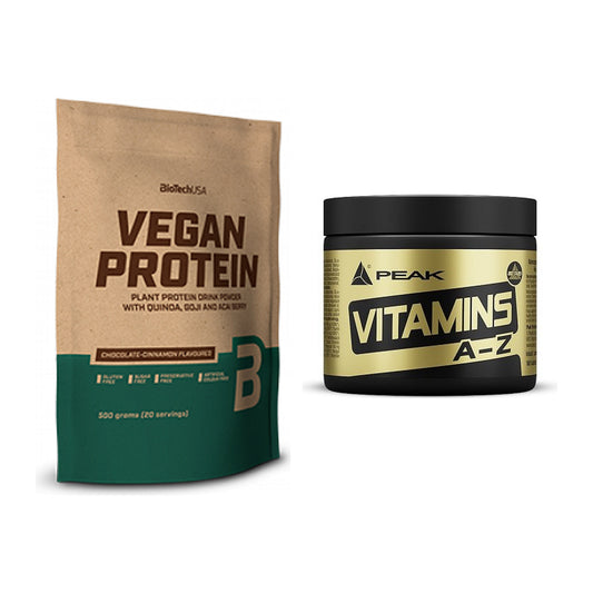 Basis-Set: BioTech Vegan Protein + Peak Vitamin A-Z 180 Tabl. – alle enthaltenen Artikel