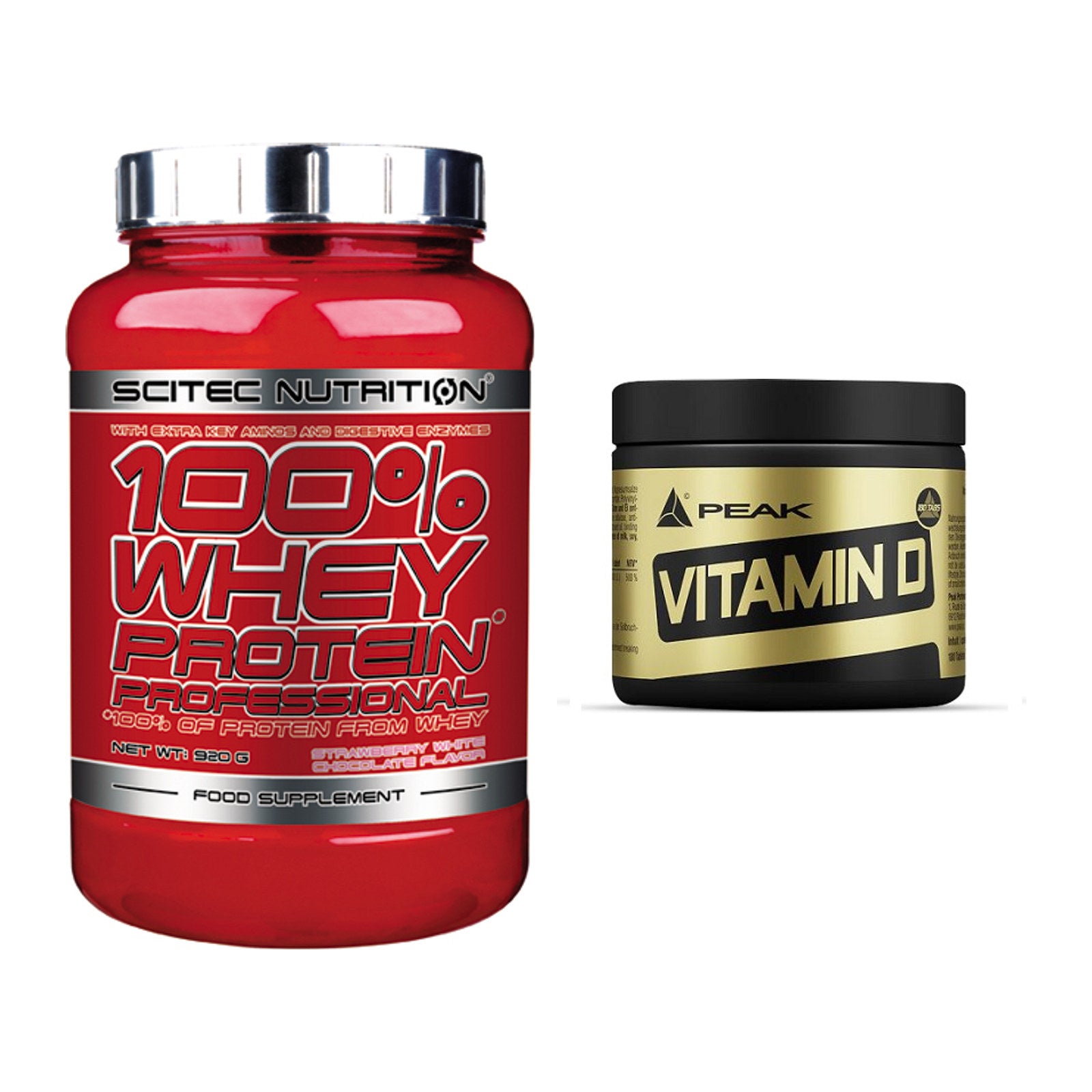 Basis-Set: Scitec 100% Whey Professional + Peak Vitamin D 180 Tabl. – alle enthaltenen Artikel