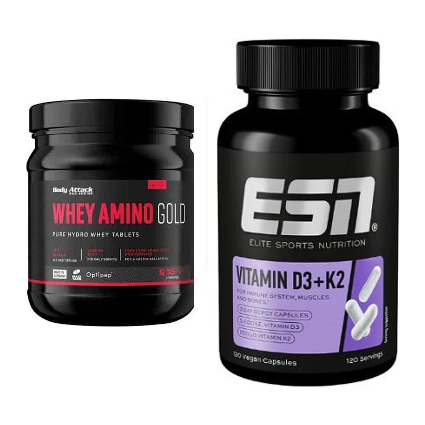 Basis-Set: Body Attack Whey Amino Gold + ESN Vitamin D3 + K2 – alle enthaltenen Artikel