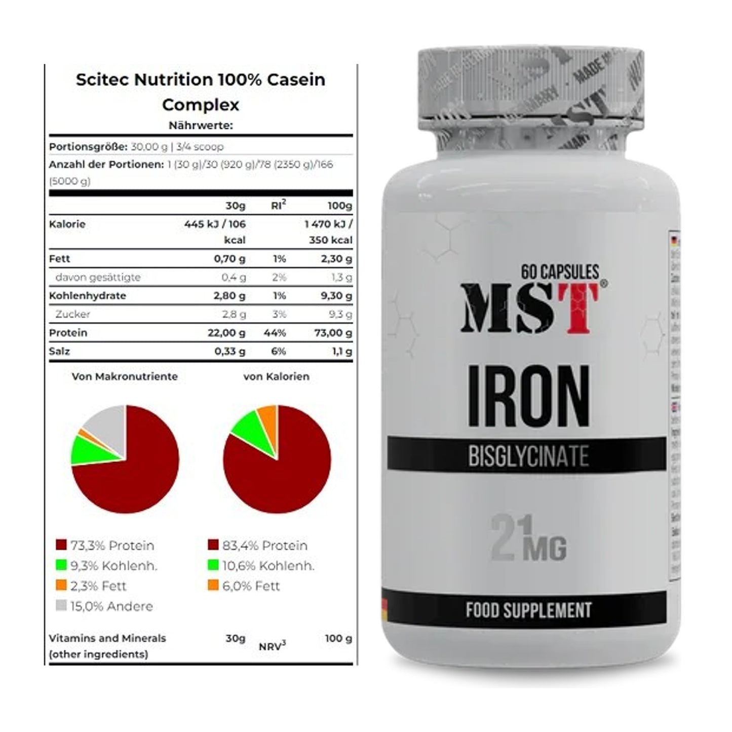 Basis-Set: Scitec Casein Complex + MST Iron Bisglycinate – alle enthaltenen Artikel