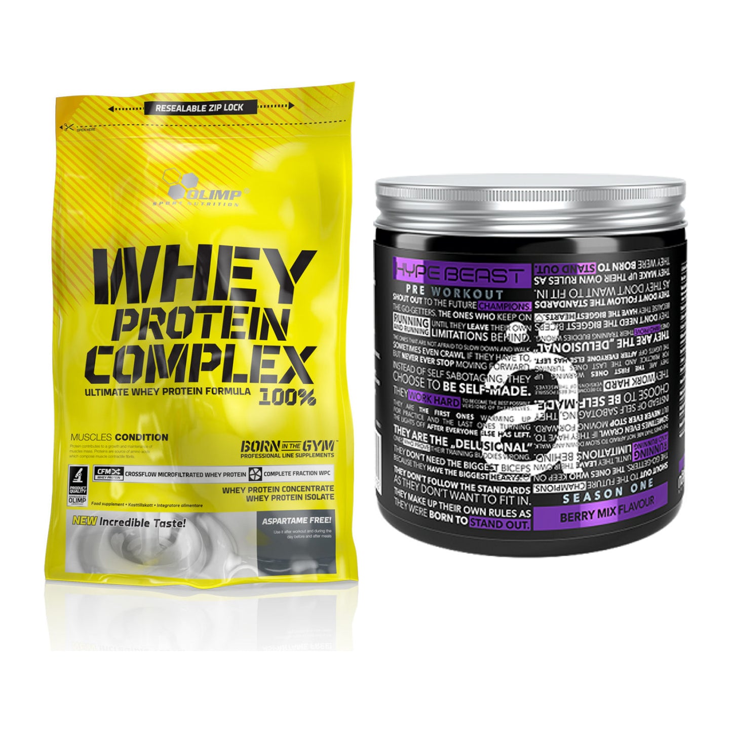 Basis-Set: Olimp Whey Protein Complex 100% + Nanosupps Hype Beast – alle enthaltenen Artikel