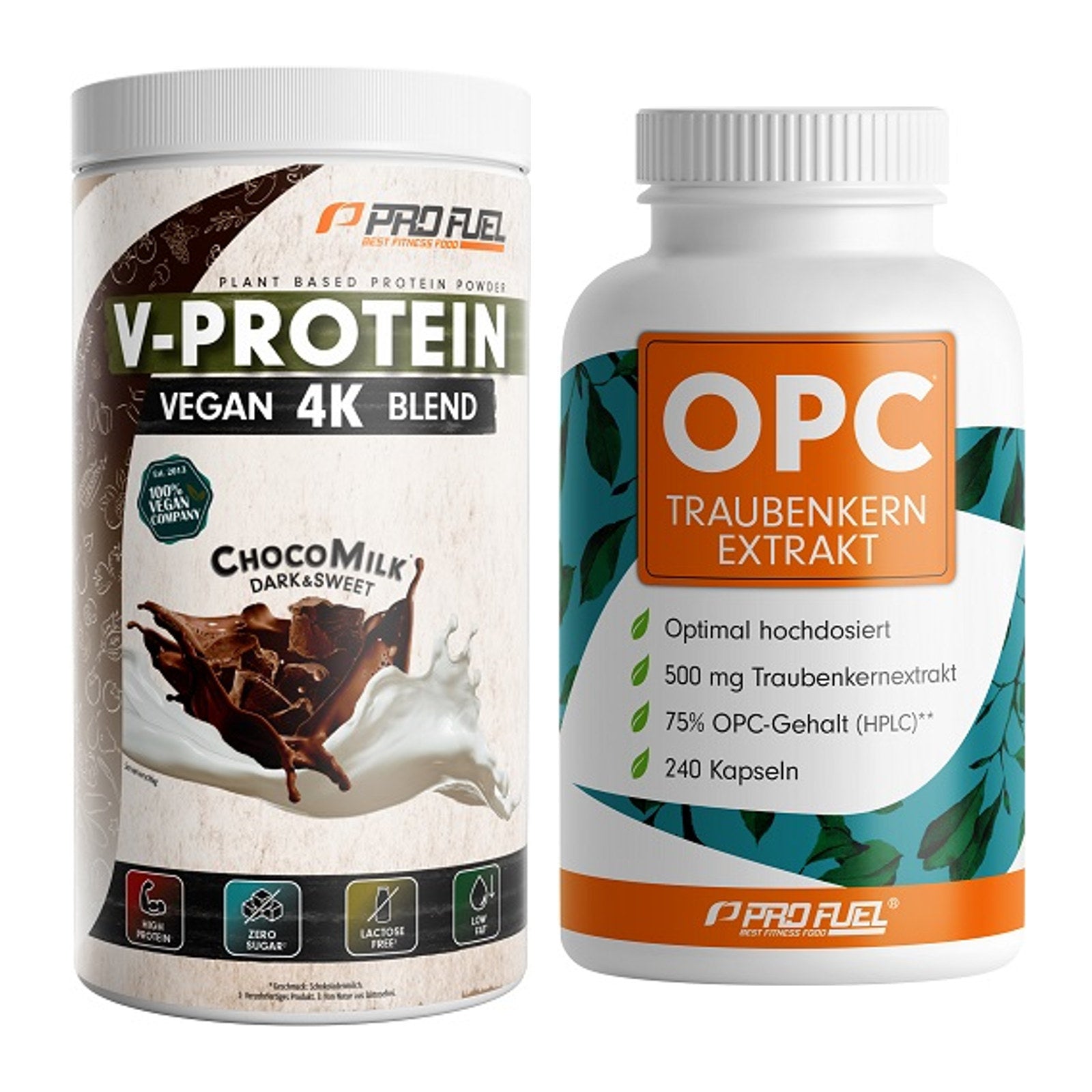 Basis-Set: ProFuel V-PROTEIN vegan 4K + ProFuel OPC Traubenkernextra – alle enthaltenen Artikel