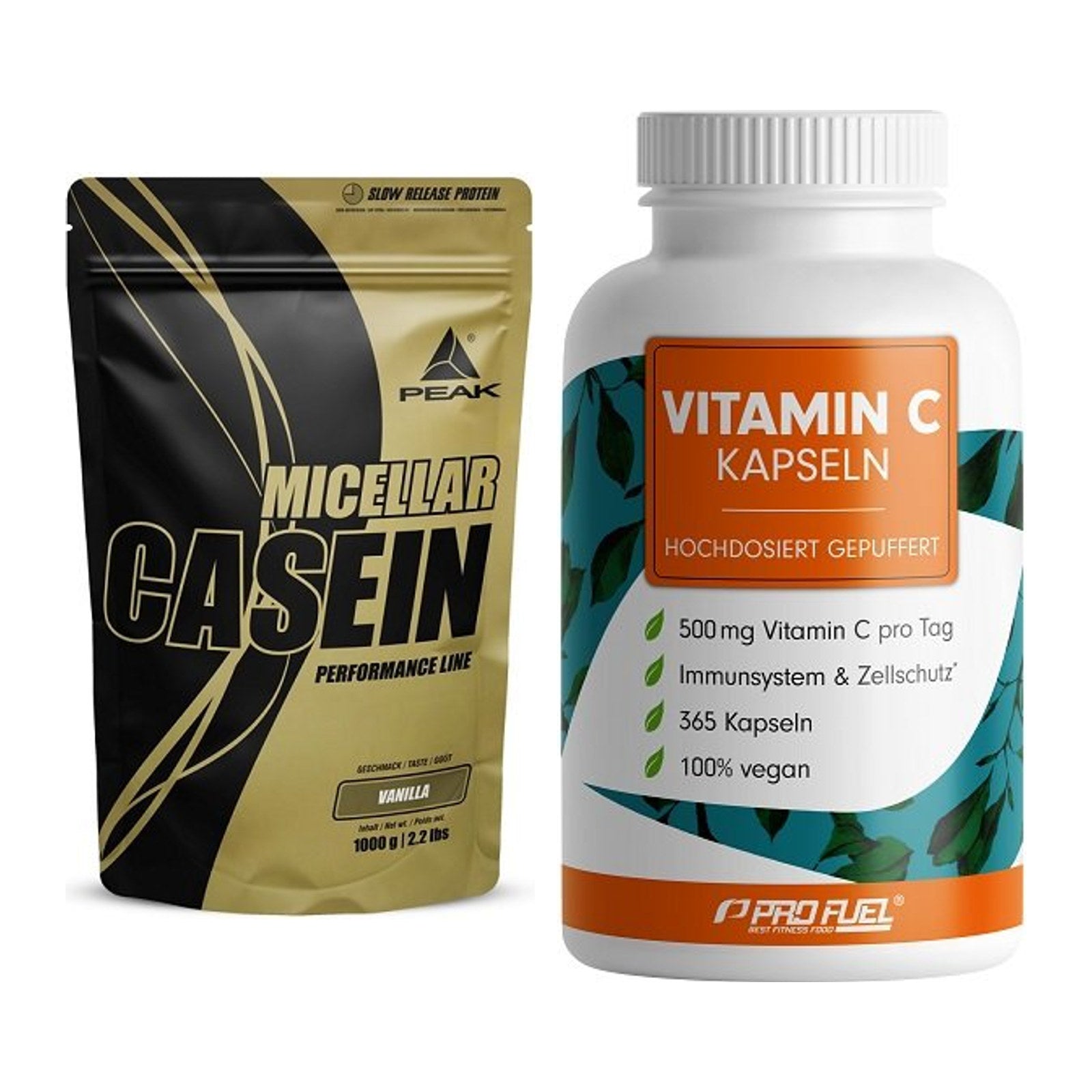Basis-Set: Peak Micellar Casein + ProFuel Vitamin C gepuffert – alle enthaltenen Artikel
