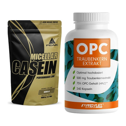 Basis-Set: Peak Micellar Casein + ProFuel OPC Traubenkernextrakt – alle enthaltenen Artikel
