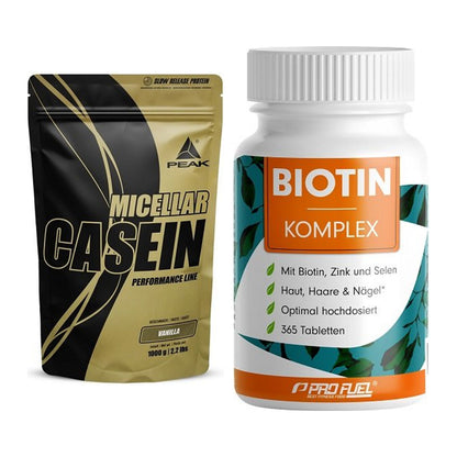 Basis-Set: Peak Micellar Casein + ProFuel BIOTIN Komplex – alle enthaltenen Artikel