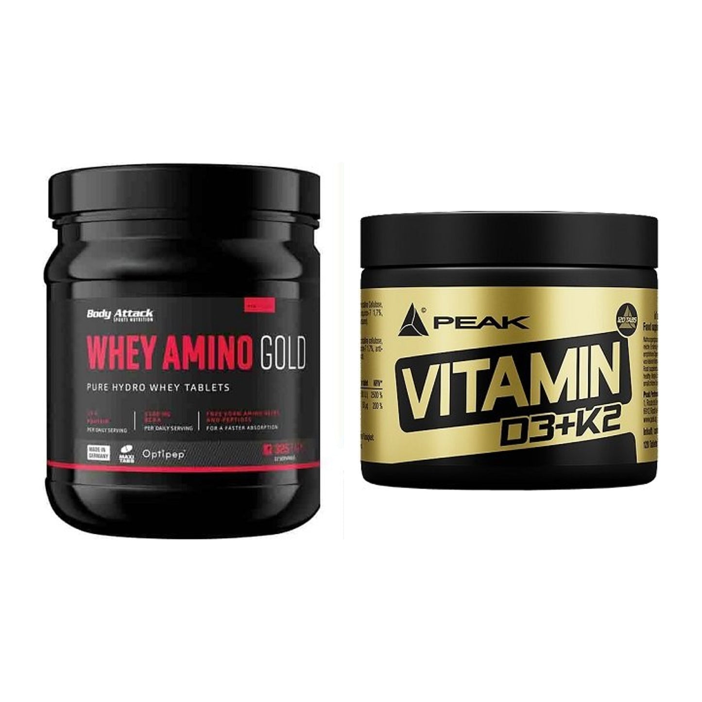 Basis-Set: Body Attack Whey Amino Gold + Peak Vitamin D3+K2 120 Tabl. – alle enthaltenen Artikel