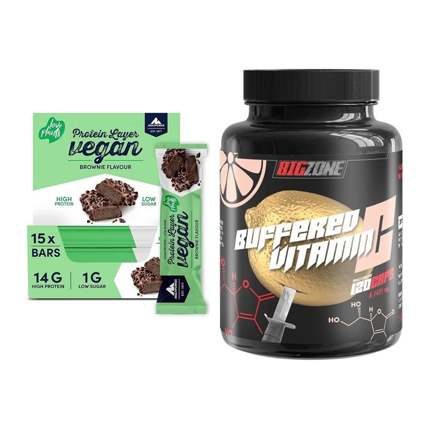 Basis-Set: Multipower Vegan Protein + Big Zone Buffered Vitamin C – alle enthaltenen Artikel