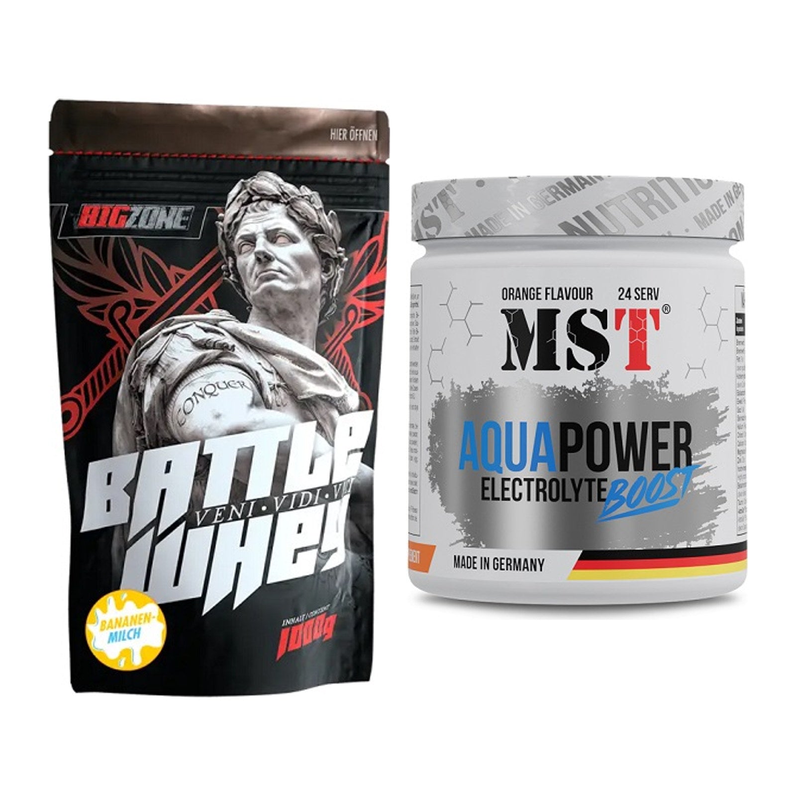 Basis-Set: Big Zone Battle Whey + MST Aqua Power Electrolyte Boost – alle enthaltenen Artikel