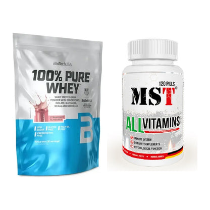Basis-Set: BioTech 100% Pure Whey + MST All Vitamins 120 Tabl. – alle enthaltenen Artikel