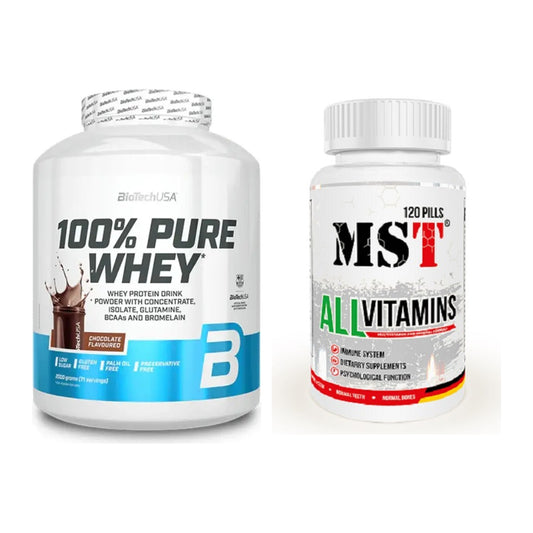 Basis-Set: BioTech 100% Pure Whey + MST All Vitamins 120 Tabl. – alle enthaltenen Artikel