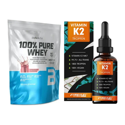 Basis-Set: BioTech 100% Pure Whey + ProFuel Vitamin K2 (1800 Tropfen) – alle enthaltenen Artikel