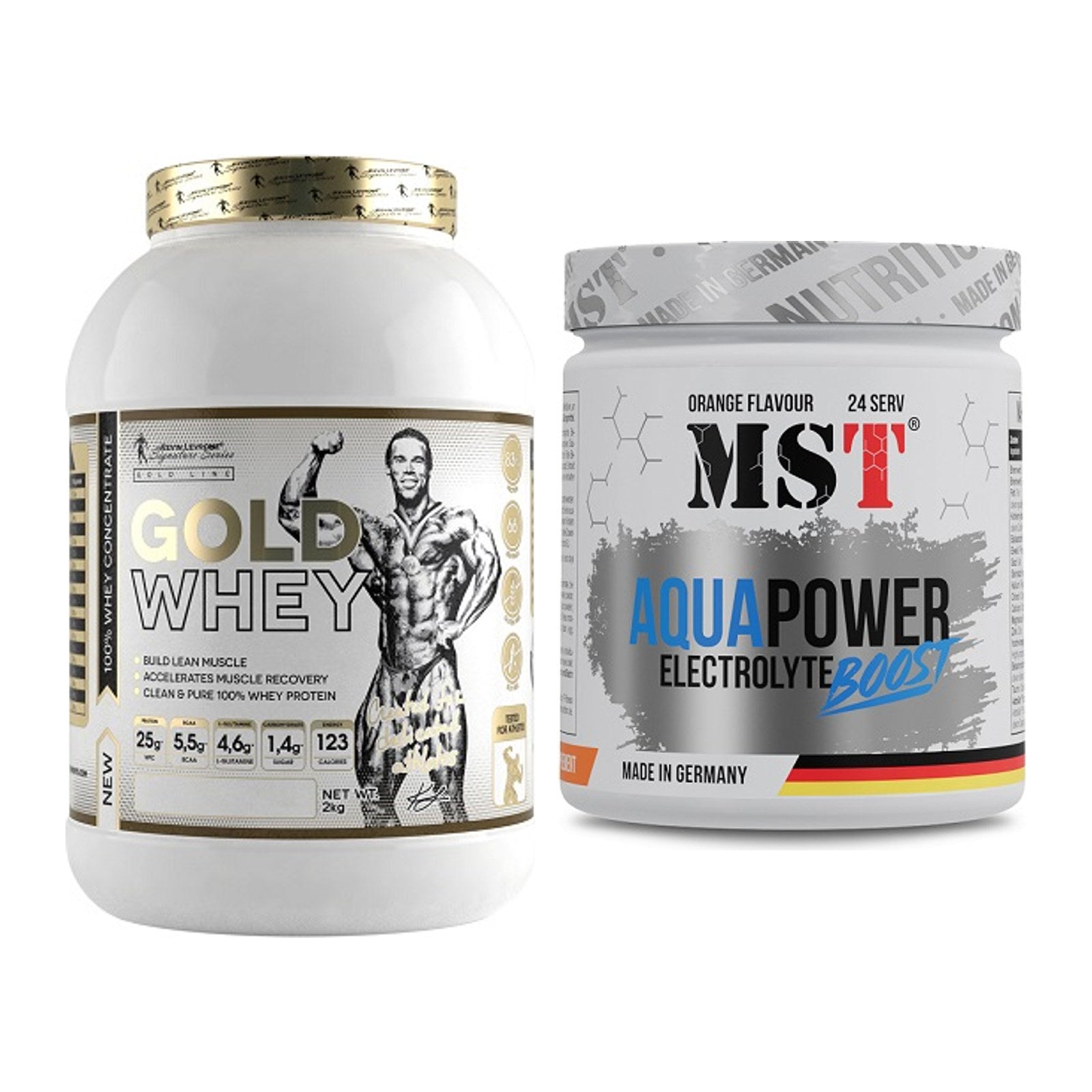 Basis-Set: Kevin Levrone Gold Whey + MST Aqua Power Electrolyte Boost – alle enthaltenen Artikel