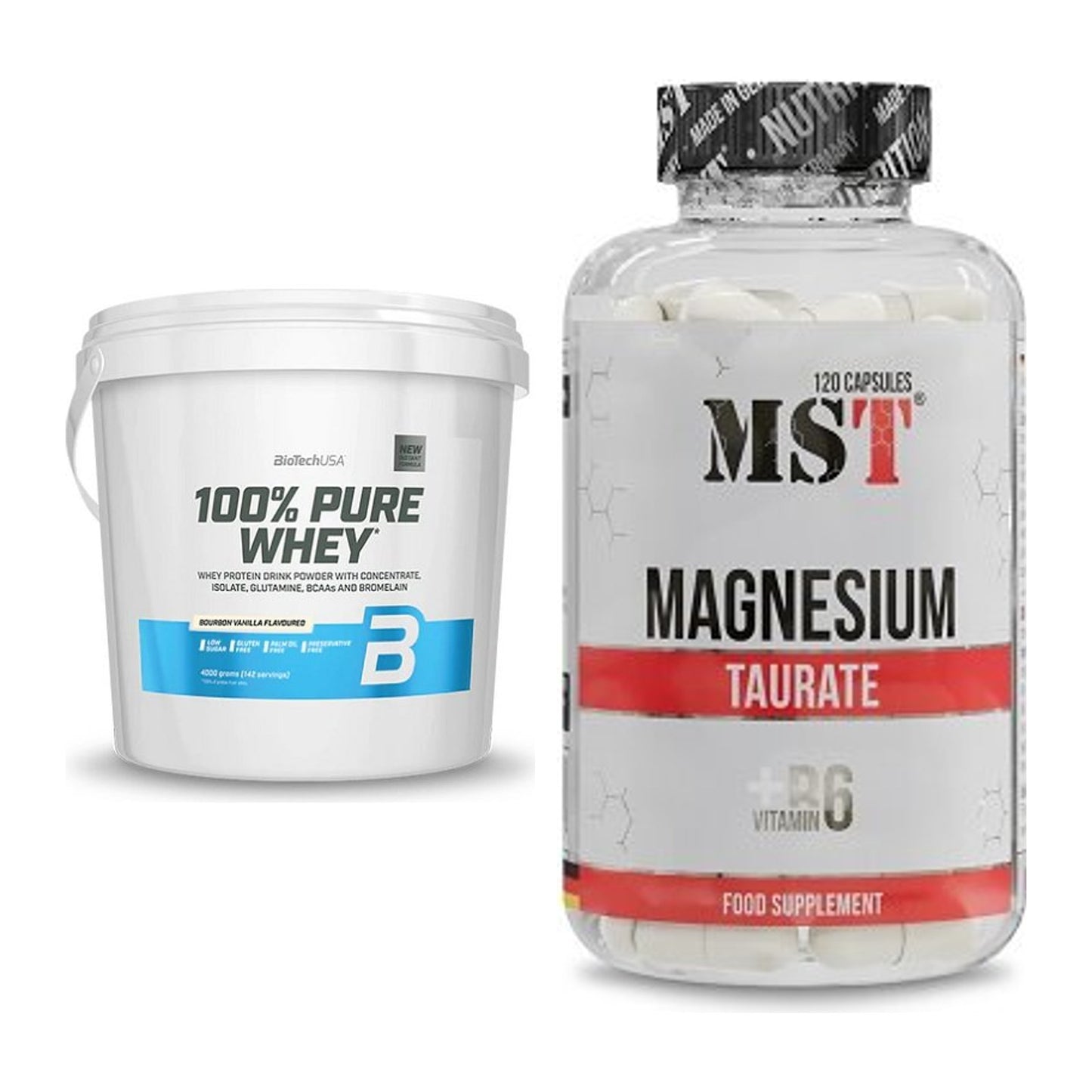 Basis-Set: BioTech 100% Pure Whey + MST Magnesium Taurat – alle enthaltenen Artikel